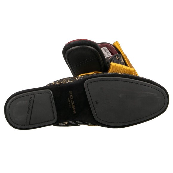 Dolce & Gabbana - Crystal Pearl Silk Bow Velvet Shoes Slipper MARCELLO Black Gol - Picture 3 of 5